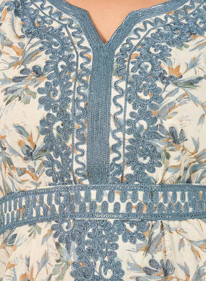 Styli Floral Printed Embroidered Belted Kaftan - Image 4
