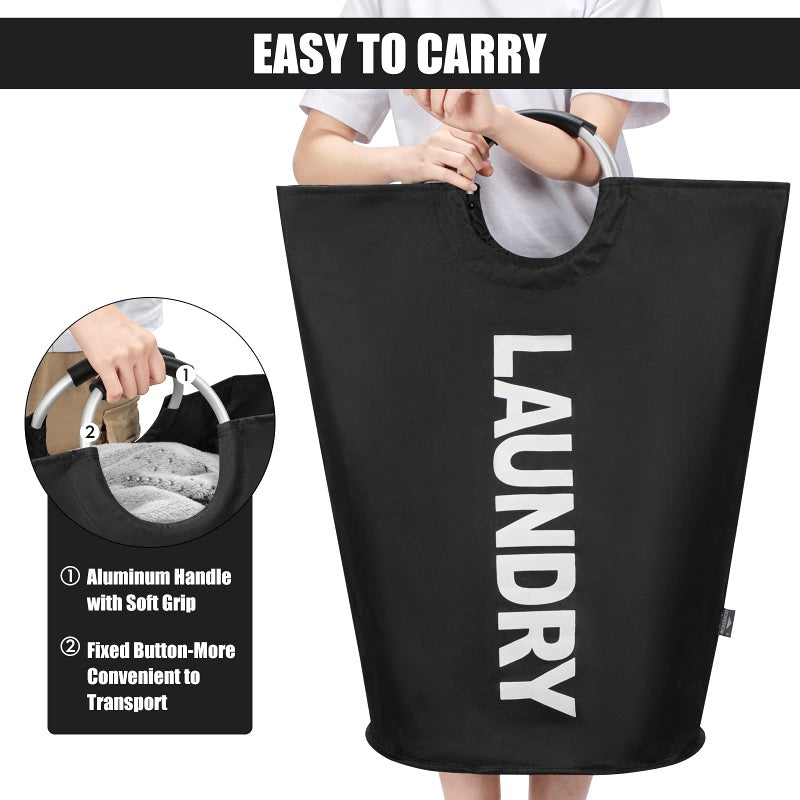 DOKEHOM 125L X-Large Laundry Basket, Collapsible Laundry Bag, Freestanding Tall Clothes Hamper, Foldable Washing Bin (Black) - Image 5