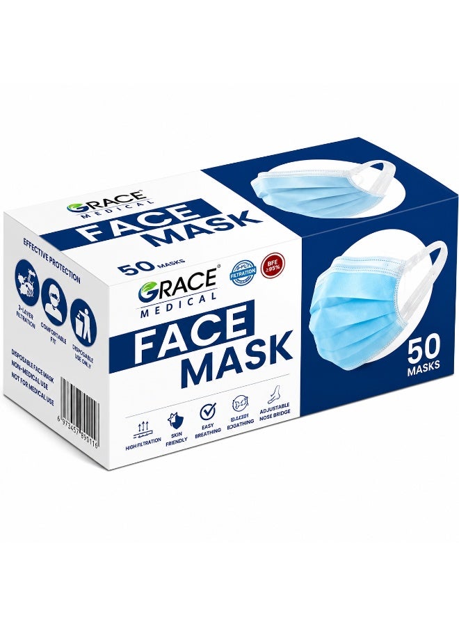 GRACE Face Mask Surgical Wide Loop Adult - Blue 50 Piece