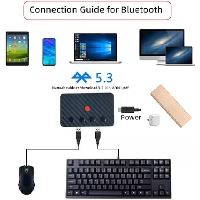 rayihni USB WIRED MOUSE AND KEYBOARD CONVERT TO WIRELESS 2.4G BLUETOOTH(BT) CONVERTER WITH RECEIVER USB SWITCH SELECTOR TYPE-C POWER FOR TABLET PHONE LAPTOP - Image 2