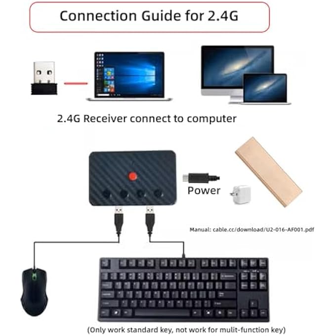 rayihni USB WIRED MOUSE AND KEYBOARD CONVERT TO WIRELESS 2.4G BLUETOOTH(BT) CONVERTER WITH RECEIVER USB SWITCH SELECTOR TYPE-C POWER FOR TABLET PHONE LAPTOP - Image 3