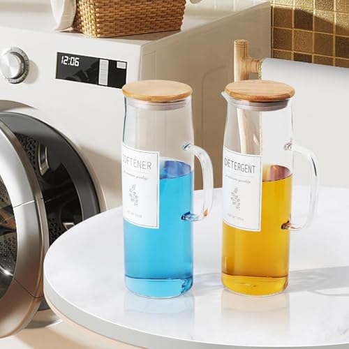 KitHero Laundry Detergent Dispenser Set with Bamboo Lids and Handles Easy Pour 3 Pack 50 oz Liquid Laundry Containers for Laundry Room Organization and Storage - Image 5