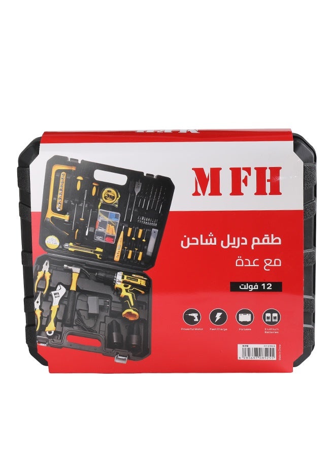 MFH Electric Drill Set - 12Volt With Tools - Cordless Lithium-Ion Drill with Dual-Speed, 2 Batteries, Adjustable Torque, 3/8" Chuck, Storage Case - for Home, DIY, Woodworking, and Repair Projects - Image 4