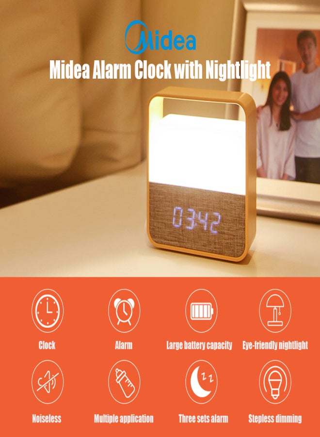 مديا ساعة منبه ميديا مع ضوء ليلي، مصباح طاولة صغير قابل لإعادة الشحن، ساعة ليد مع مُخفّت إضاءة، مناسبة لغرف الأطفال والمعيشة والنوم والاستخدام الخارجي - Image 4
