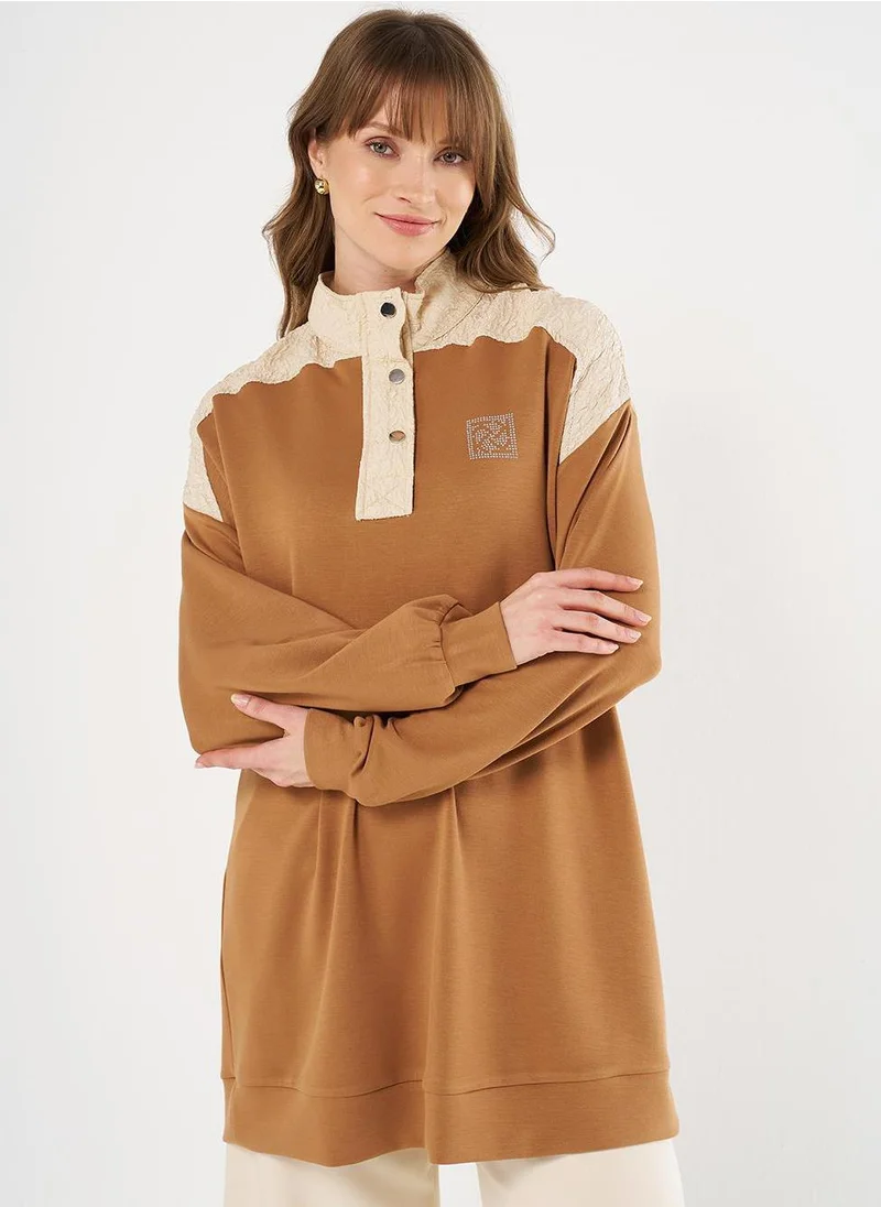 Kayra Pleated-Detail Scuba Sweatshirt - Tobacco