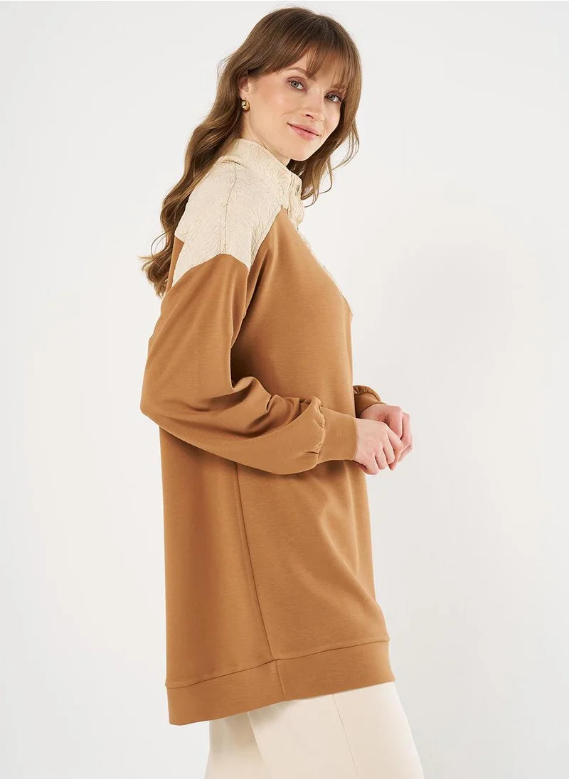 Kayra Pleated-Detail Scuba Sweatshirt - Tobacco