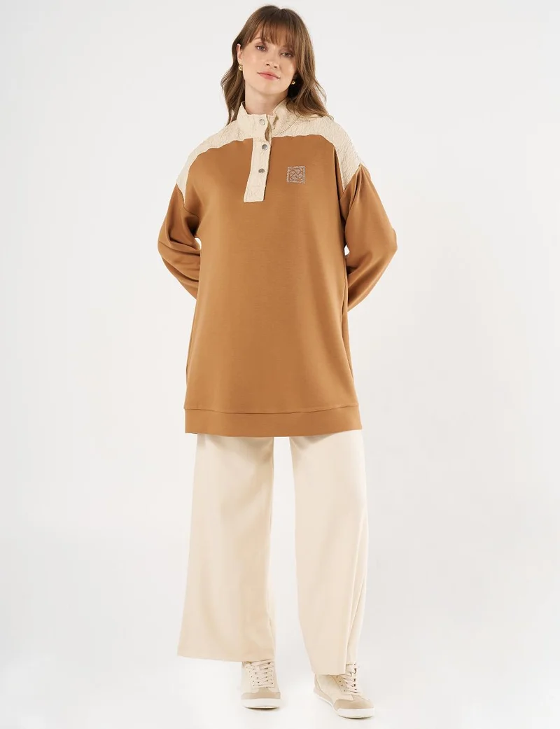 Kayra Pleated-Detail Scuba Sweatshirt - Tobacco
