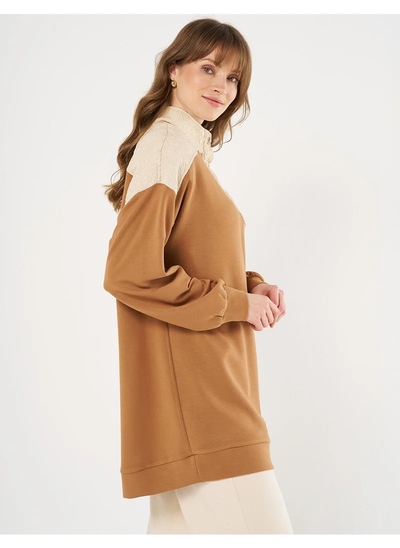 Kayra Pleated-Detail Scuba Sweatshirt - Tobacco