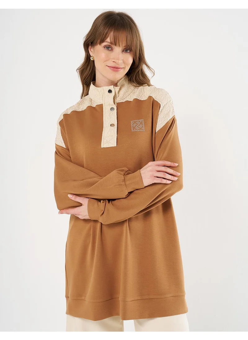Kayra Pleated-Detail Scuba Sweatshirt - Tobacco