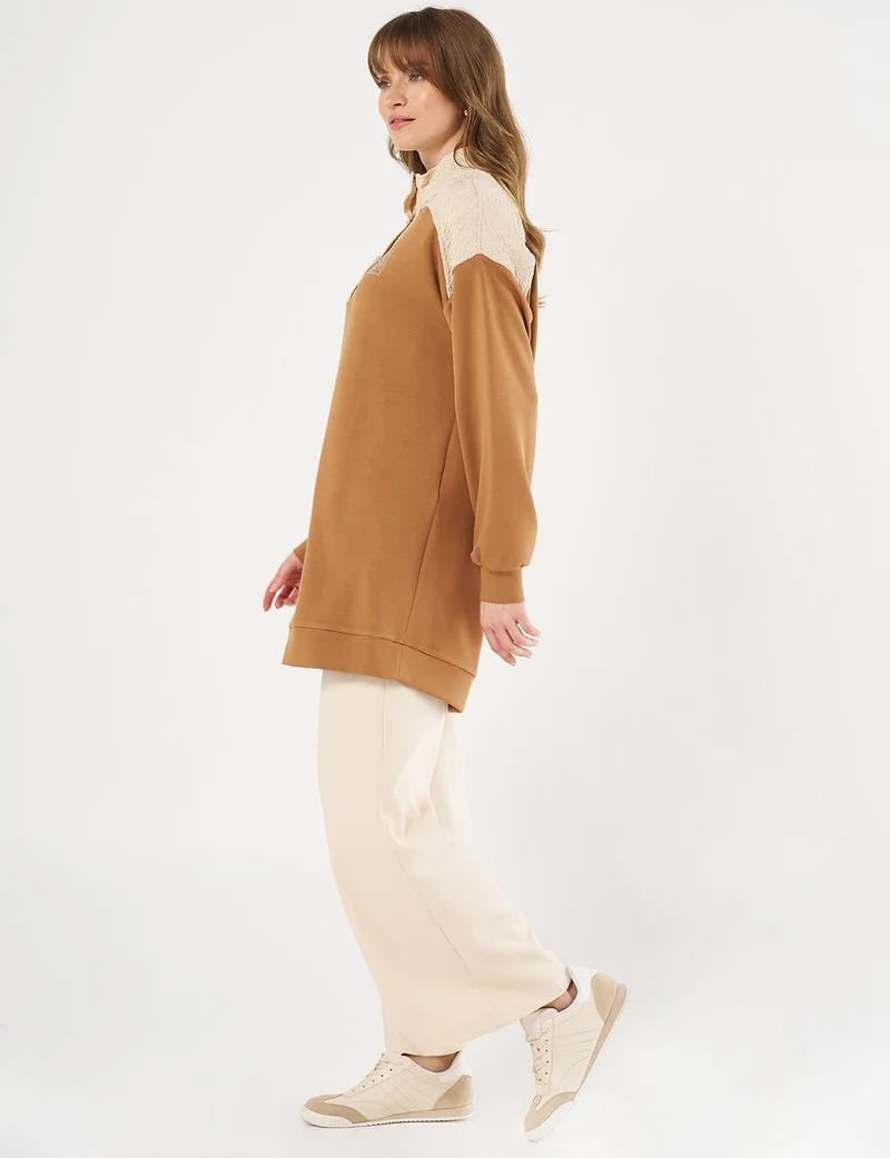 Kayra Pleated-Detail Scuba Sweatshirt - Tobacco