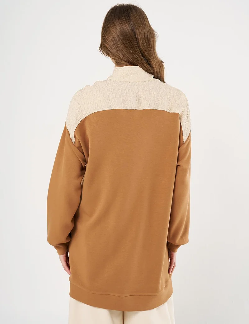 Kayra Pleated-Detail Scuba Sweatshirt - Tobacco