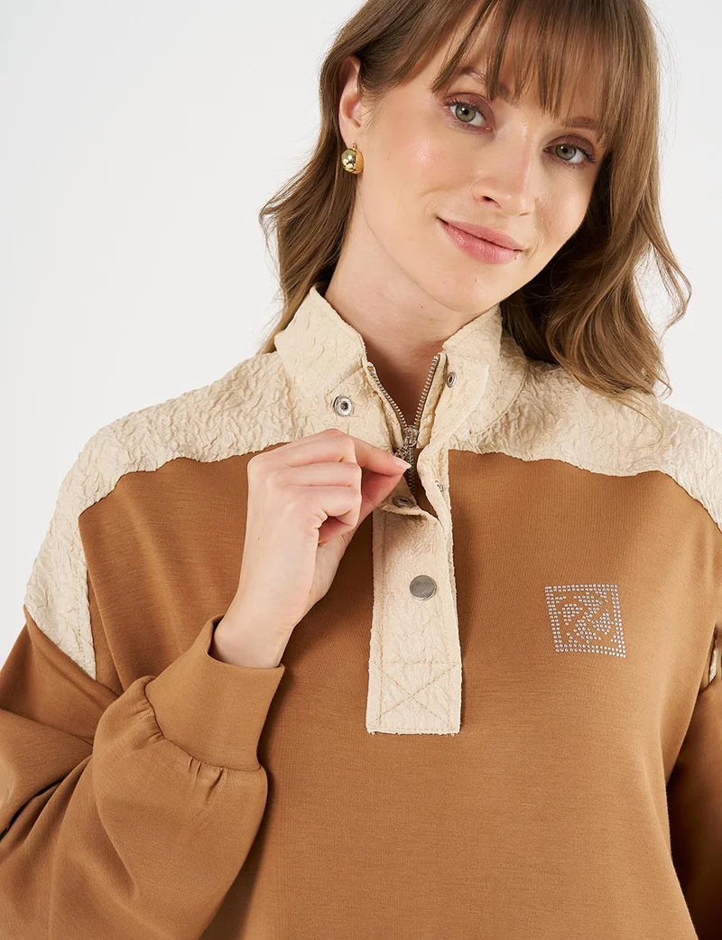 Kayra Pleated-Detail Scuba Sweatshirt - Tobacco