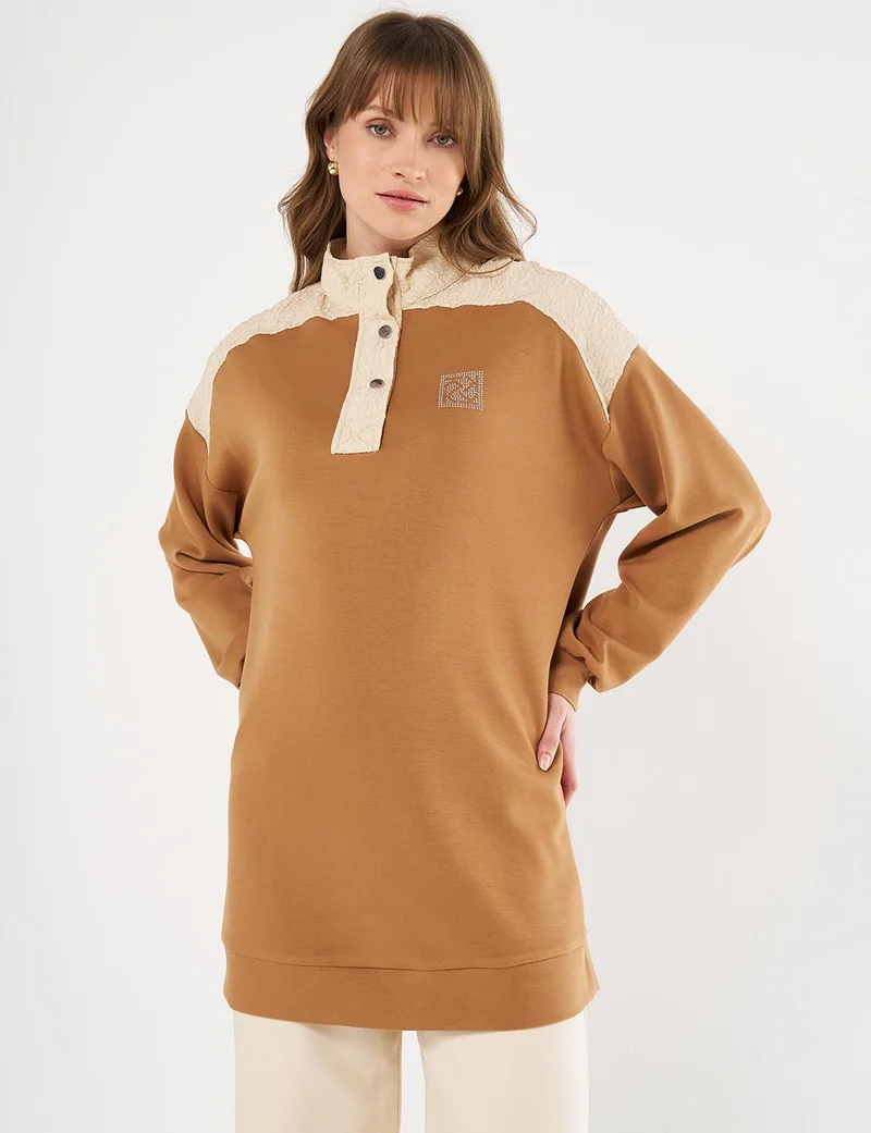 Kayra Pleated-Detail Scuba Sweatshirt - Tobacco