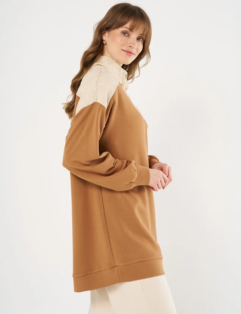 Kayra Pleated-Detail Scuba Sweatshirt - Tobacco