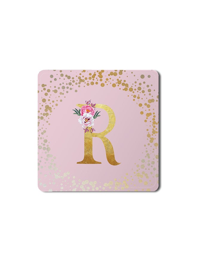 Stylizedd 2 Pack Designer Leather Coasters Mat for Beverage Drinks- Custom Monogram Initial Letter Floral Pattern Alphabet - R (Pink) - Image 1