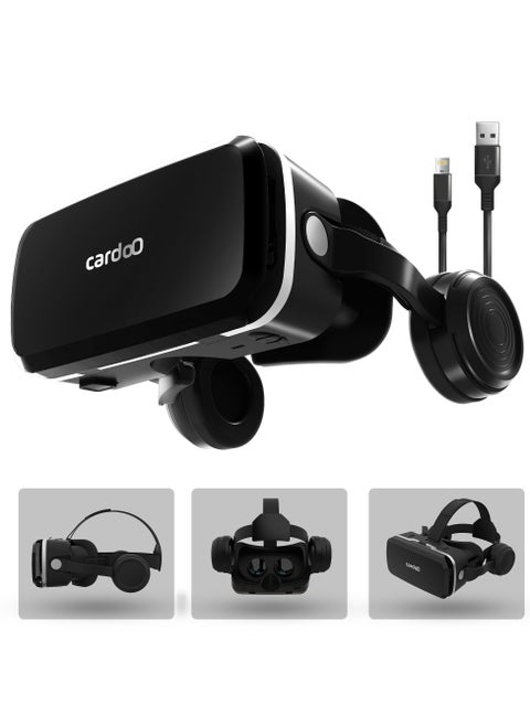CardoO VR Box Pro – Wired VR Headset with Lightning Cable | Immersive VR Glasses with 360° Panoramic View | Built-in Wired Headphones