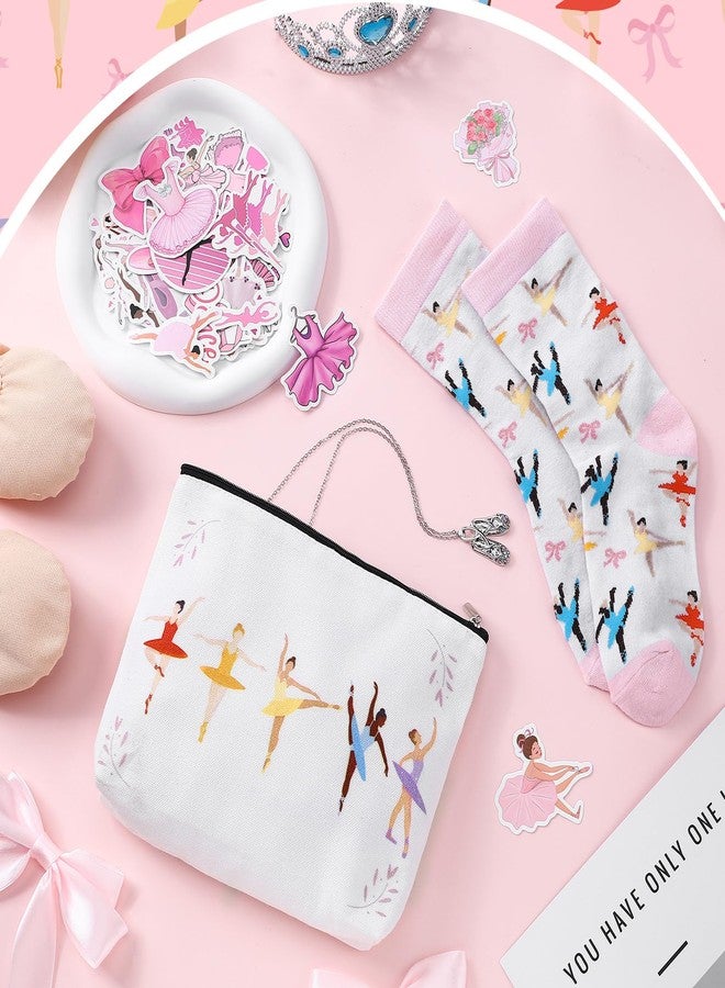 جيديف مجموعة هدايا باليه من جاديف، 4 قطع، لعيد الميلاد، تتضمن حقيبة مكياج قماشية، ملصقات رقص، قلادة، وجوارب، ومستلزمات حفلات عيد الميلاد للنساء، وديكورات أعياد الميلاد. - Image 4