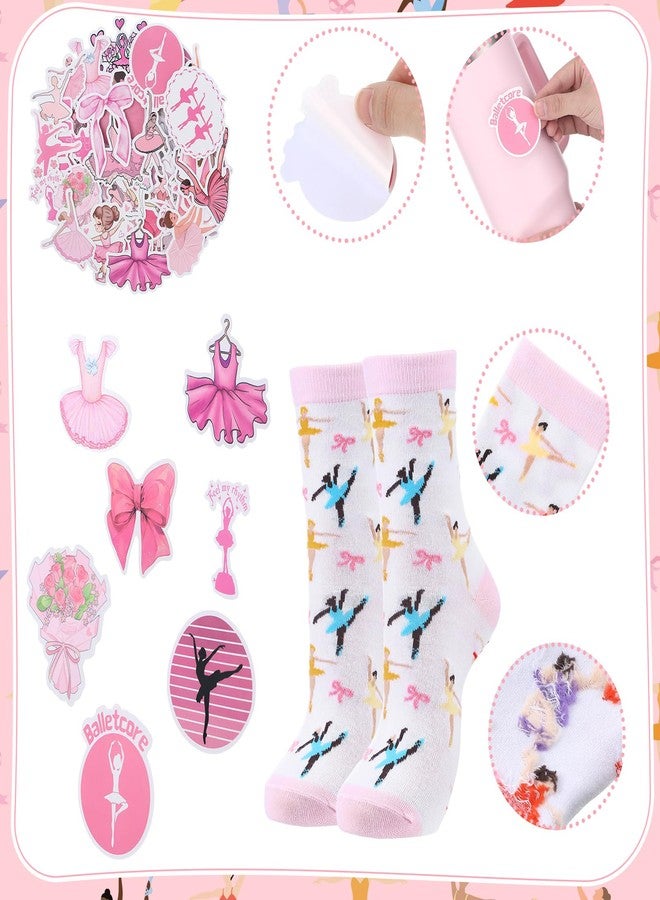 جيديف مجموعة هدايا باليه من جاديف، 4 قطع، لعيد الميلاد، تتضمن حقيبة مكياج قماشية، ملصقات رقص، قلادة، وجوارب، ومستلزمات حفلات عيد الميلاد للنساء، وديكورات أعياد الميلاد. - Image 3