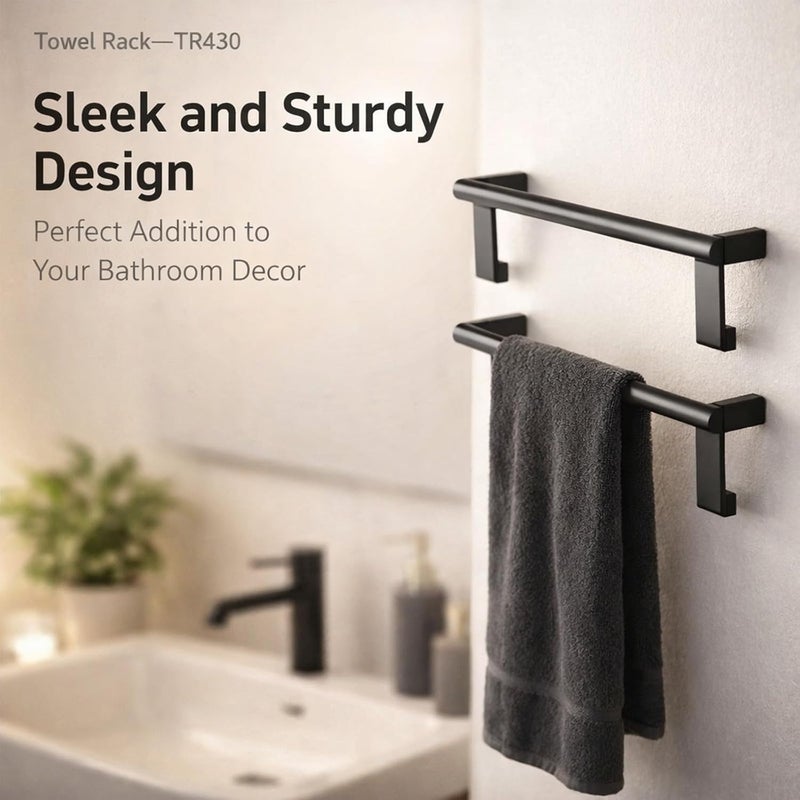 Over Door Towel Rack, 23CM Black Stainless Steel, Nail Free Punch Free, 2Pcs Set - Space Saving, Rust, Ideal for Home and Hotel Use (23CM) - Image 2