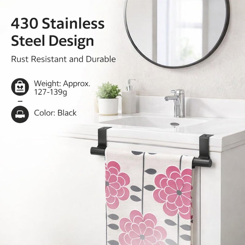 Over Door Towel Rack, 23CM Black Stainless Steel, Nail Free Punch Free, 2Pcs Set - Space Saving, Rust, Ideal for Home and Hotel Use (23CM) - Image 3