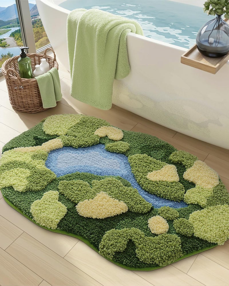 DEXI Moss Bath Mat, Ultra Thick Soft Green Bathroom Rug, Water Absorbent Non Slip Microfiber Rugs for Shower Floor, Sink, Bedroom, Home Accessories Decor, 20x32, Moss Green - Image 1