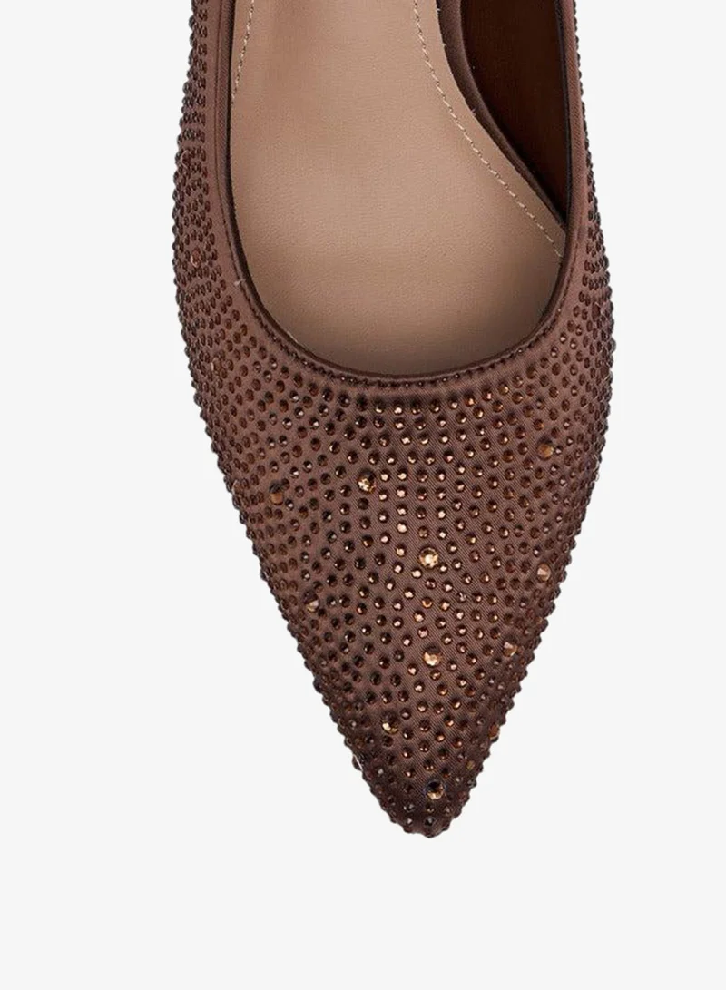 Flora Bella By Shoexpress BROWN Embellished Slip-On Pumps with Stiletto Heels for Women | Best Price UAE