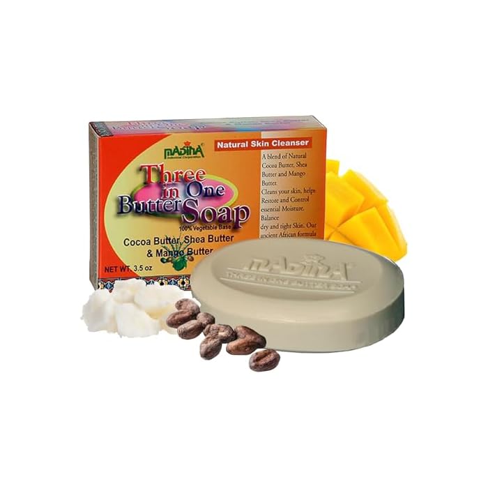 Madina 3-in-1 Butter Soap Bar – Cocoa, Mango & Shea Butter, Moisturizing, Nourishing, Vegetable-Based, Halal, Gentle Cleanser for All Skin Types, 6 Pack (3.5 oz Each) | Moisturizing, Nourishing, Vegetable-Based, Halal, Gentle Cleanser for All Skin Types