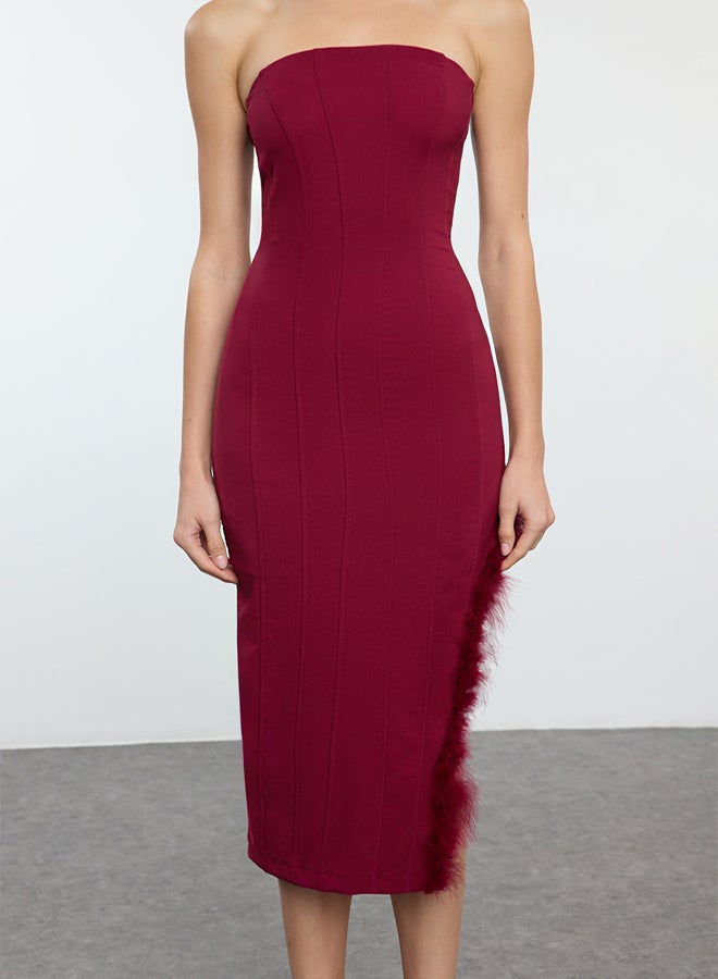 trendyol Dark Cherry Body-Smooth Otris Woven Midi New Year's Dress TPRAW25EL00018 - Image 3