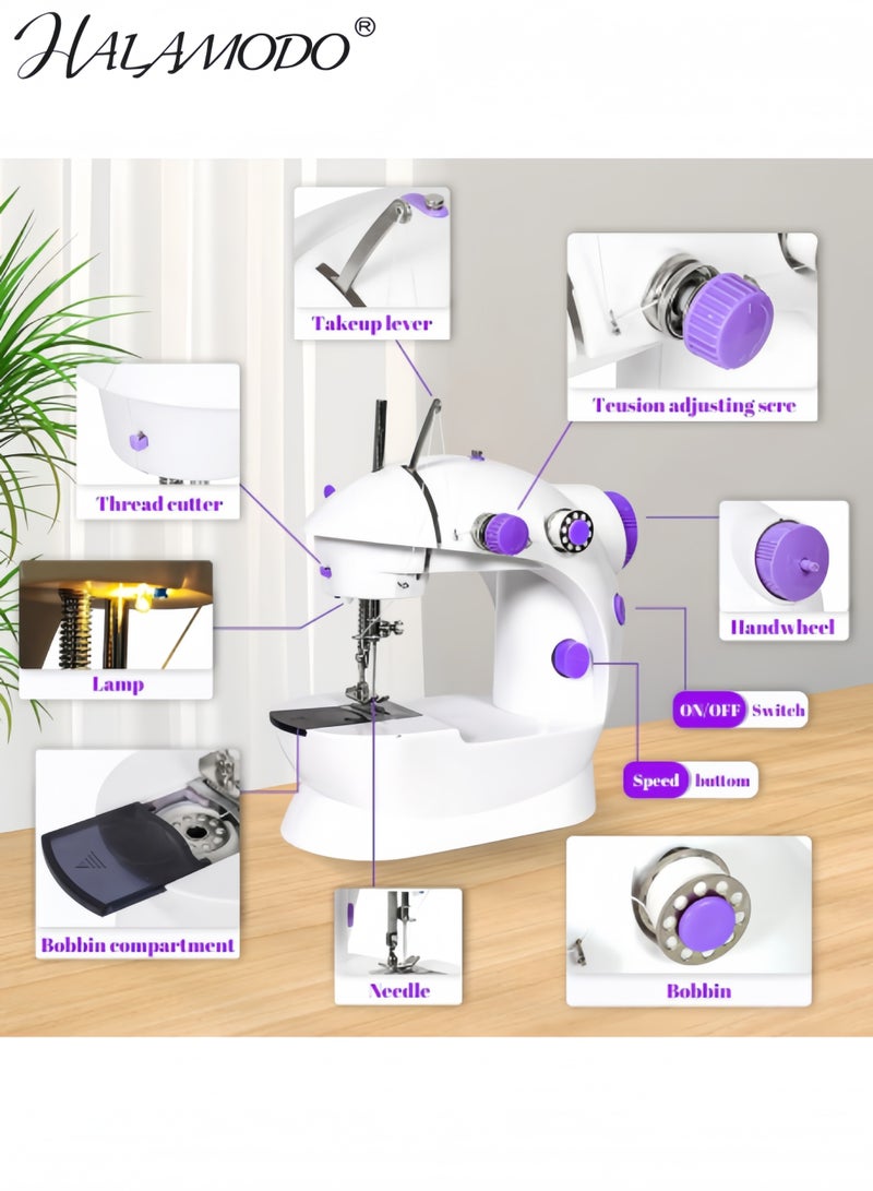 HALAMODO Mini Sewing Machine for Beginners, Easy Automatic Sewing Machine, Household Electric Portable Sewing Tool with Sewing Kit, Small, for All Age, Kids or Adults - Image 2