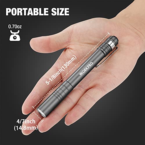 WORKPRO LED Pen Light, Aluminum Pen Flashlights, Pocket Flashlight with Clip for Inspection, Emergency, Everyday, 2AAA Batteries Include, Gray(4-Pack) - Image 2