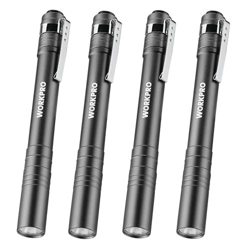 WORKPRO LED Pen Light, Aluminum Pen Flashlights, Pocket Flashlight with Clip for Inspection, Emergency, Everyday, 2AAA Batteries Include, Gray(4-Pack) - Image 1