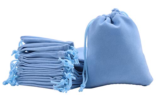Sansam 50pcs Small Sky Blue Drawstrings Velvet Gift Bags Velvet Jewelry Pouches for Wedding Favors, Candy Bags, Party Favors, 2.8x3.6'' - Image 4