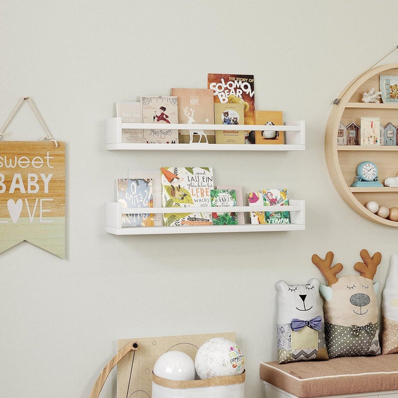 Onlysky Set of 4 Wall-Mounted Kid's Bookshelf - White Floating Nursery Book Shelves - Durable Wood Construction - Ideal for Nursery Decor, Kids Room, Toy Storage - Image 3
