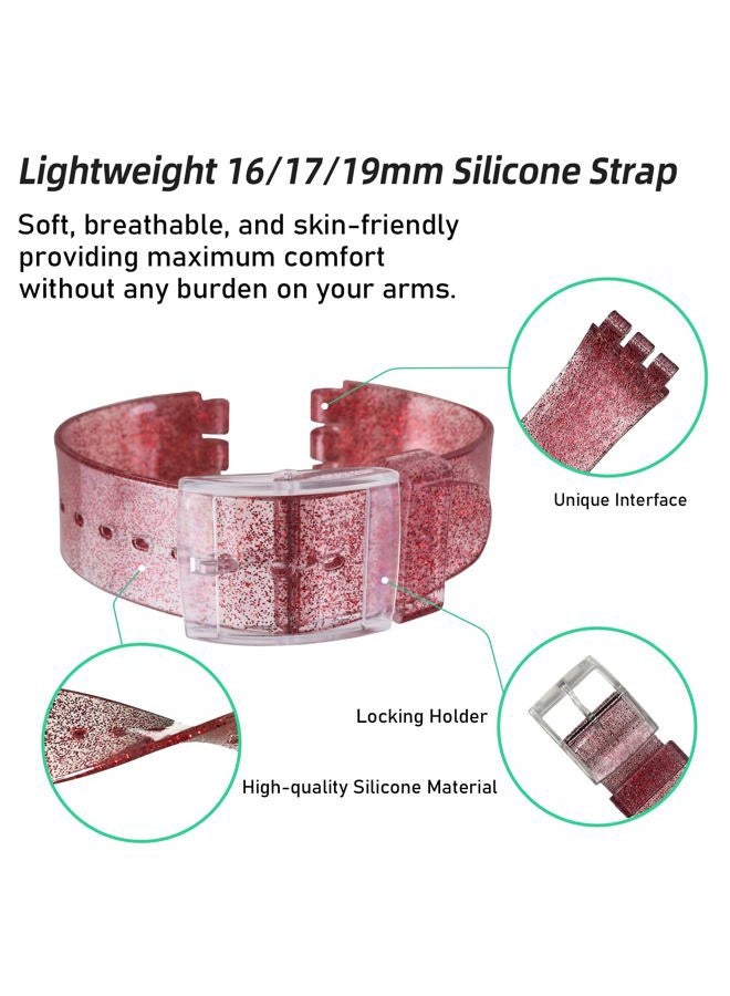 GreenOlive Replacement Waterproof Silicone Rubber Watch Strap Watch Band for Swatch (17mm 19mm 20mm) (17mm, Sparkle Red) - Image 4