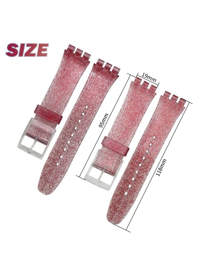 GreenOlive Replacement Waterproof Silicone Rubber Watch Strap Watch Band for Swatch (17mm 19mm 20mm) (17mm, Sparkle Red) - Image 2