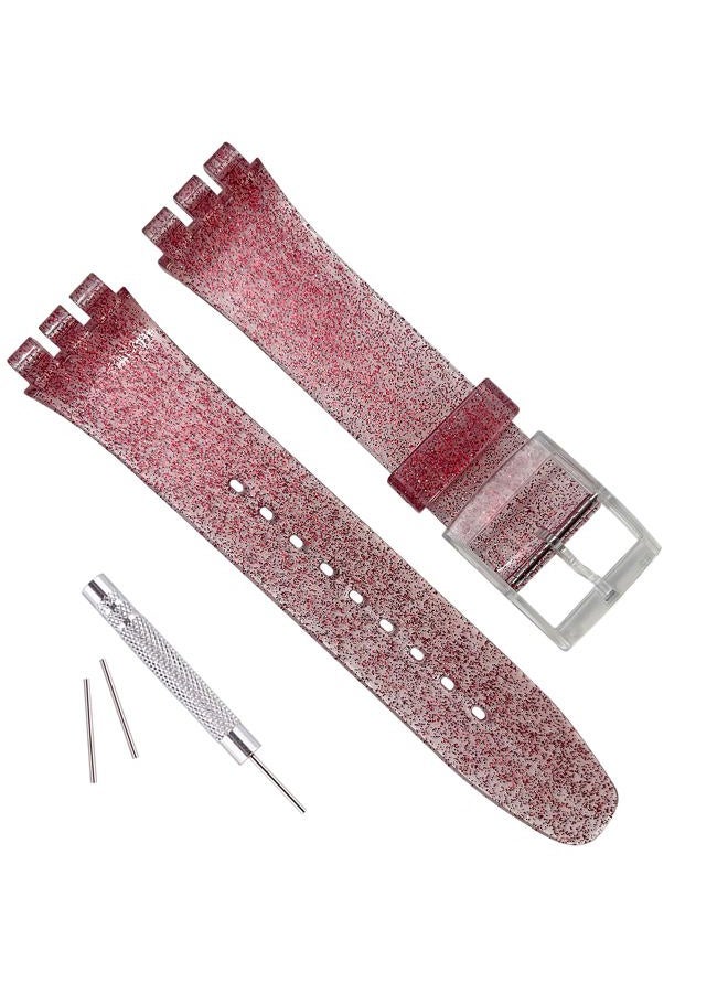 GreenOlive Replacement Waterproof Silicone Rubber Watch Strap Watch Band for Swatch (17mm 19mm 20mm) (17mm, Sparkle Red) - Image 1