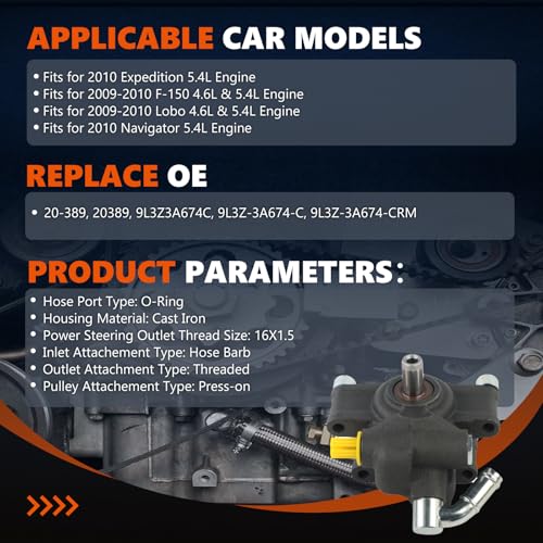 Daysyore 20-389 Power Steering Pump Fits for 2009 2010 F-150 Lobo 4.6L 5.4L, Fits for 2010 Expedition Navigator 5.4L, OE-Quality Power Assist Pump, Replace OE 9L3Z3A674C - Image 2