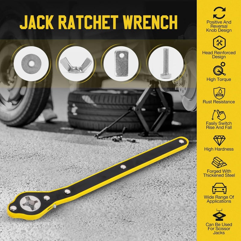MR CARTOOL Jack Ratchet Wrench, 360° Swivel Auto Labor-Saving Car Jack Wrench with Long Handle, Handle Scissor Jack, Tire Wheel Lug Wrench for Motorcycle, Van, SUV and Other Vehicles - Image 2