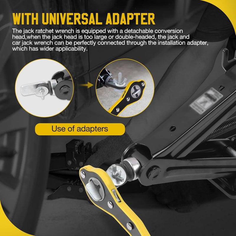 MR CARTOOL Jack Ratchet Wrench, 360° Swivel Auto Labor-Saving Car Jack Wrench with Long Handle, Handle Scissor Jack, Tire Wheel Lug Wrench for Motorcycle, Van, SUV and Other Vehicles - Image 5