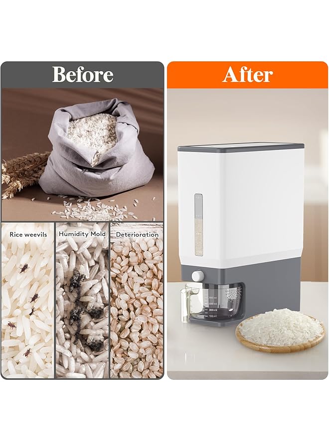 لايفويت وعاء توزيع أرز كبير سعة 25.4 رطل، حاويات تخزين حبوب محكمة الإغلاق مع كوب قياس، دلو أرز محكم الغلق ومقاوم للرطوبة، دقيق حبوب طعام جاف وفول الصويا للمطبخ المنزلي، خالٍ من مادة BPA - Image 4