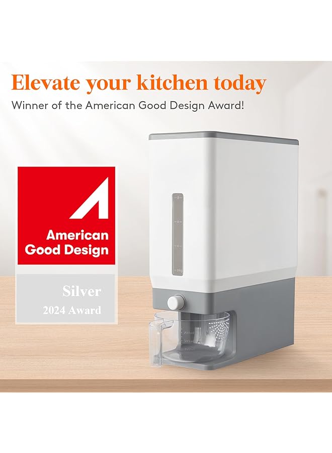 لايفويت وعاء توزيع أرز كبير سعة 25.4 رطل، حاويات تخزين حبوب محكمة الإغلاق مع كوب قياس، دلو أرز محكم الغلق ومقاوم للرطوبة، دقيق حبوب طعام جاف وفول الصويا للمطبخ المنزلي، خالٍ من مادة BPA - Image 2