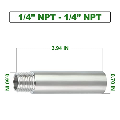 TAISHER 2PCS Stainless Steel Pipe Fittings, 1/4" NPT Male x 1/4" NPT Female Threaded, 4" Length Nipple Cast Pipe - Image 4