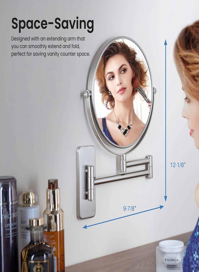 KIBI Circular Wall Mount Makeup Mirror, Dual-Sided 1x/5x Magnifying Mirror with Extendable Arm, 360° Swivel, Solid Brass Construction for Durability and Style (Brushed Nickel, KMM100) - Image 3