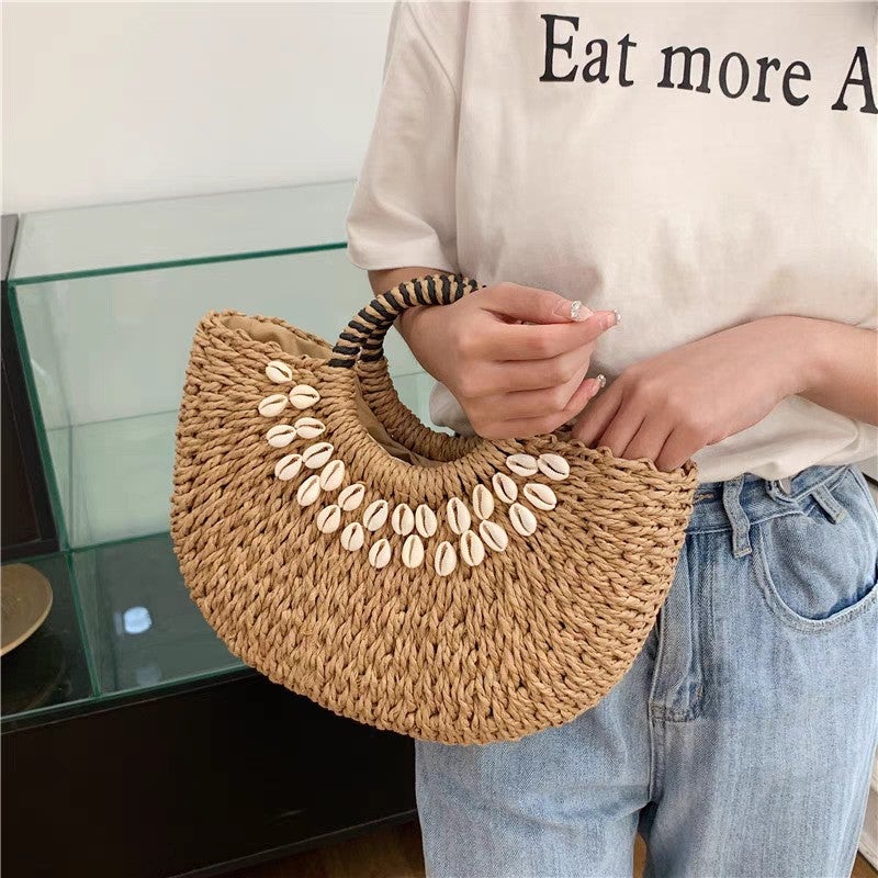 Woven Straw Seashell Handbag for Women - Image 4