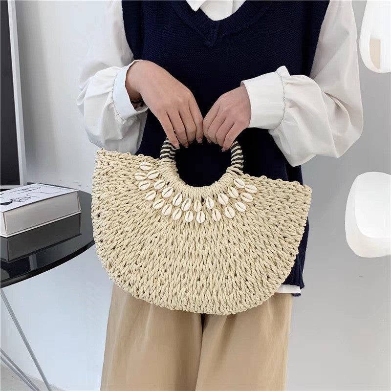 Woven Straw Seashell Handbag for Women - Image 3