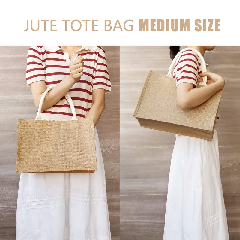 YACEYACE Jute Bags with handles  14.5"" x 6.7"" x 10.2"" Pack of 3 Medium Burlap Tote Bags Resuabale Grocery Bags Jute Gift Bags Burlap Gift Bag for DIY  Shopping  Beach  Pool  Wedding Welcome Bag - Image 4