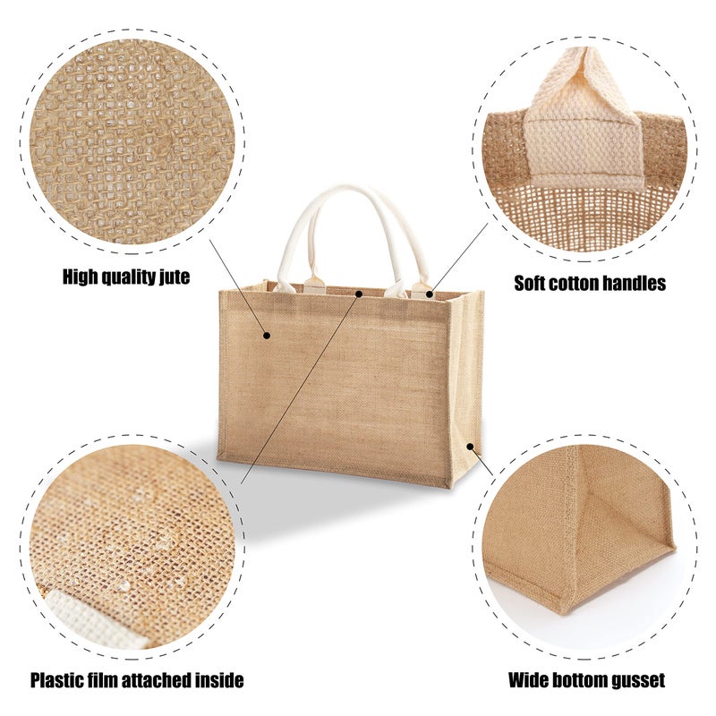YACEYACE Jute Bags with handles  14.5"" x 6.7"" x 10.2"" Pack of 3 Medium Burlap Tote Bags Resuabale Grocery Bags Jute Gift Bags Burlap Gift Bag for DIY  Shopping  Beach  Pool  Wedding Welcome Bag - Image 3