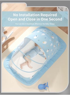 Moovant Baby Mosquito Net, Full Cover Baby Crib Foldable Anti-Mosquito Net, Breathable Portable Baby Tent, Baby Crib Net, Blue Medium  - Image 4