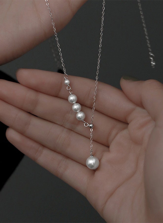 DUNISO Pearl Necklace 925 Sterling Silver Choker Necklace Silver Choker Chain Pearl Pendant Necklace Simple Necklace Chain Jewelry for Women Teen Girls - Image 2