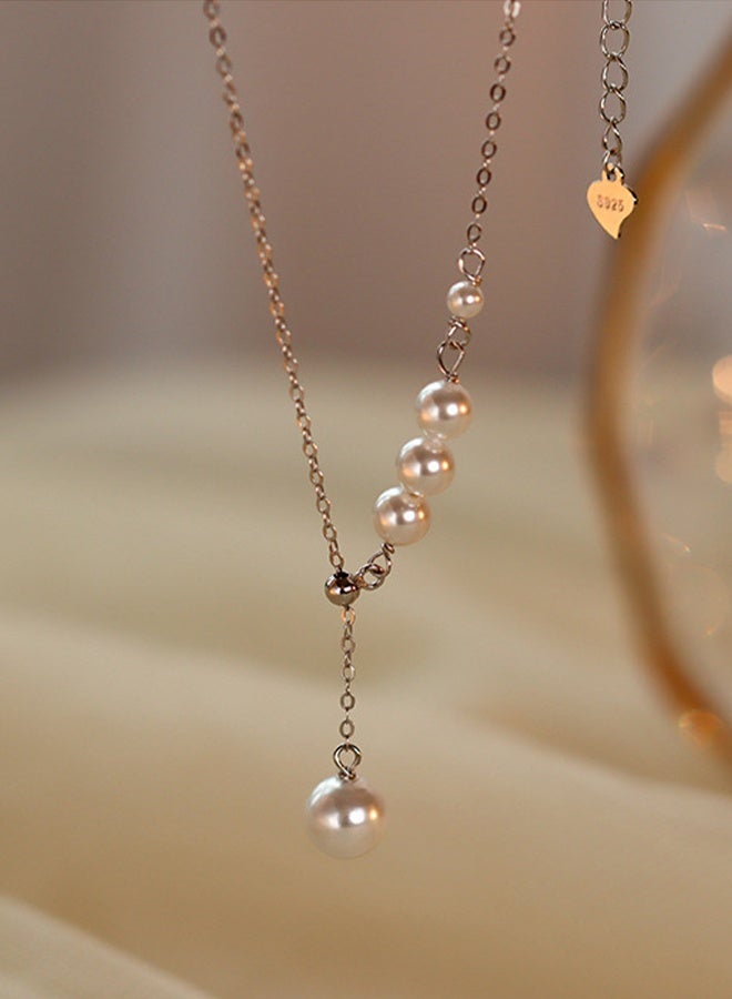 DUNISO Pearl Necklace 925 Sterling Silver Choker Necklace Silver Choker Chain Pearl Pendant Necklace Simple Necklace Chain Jewelry for Women Teen Girls - Image 3